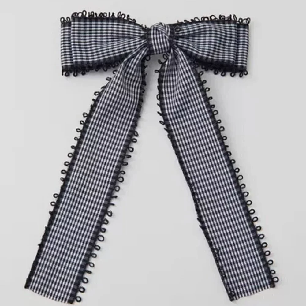 NWT Urban Outfitters Oversized Gingham Black Hair Bow Barrette